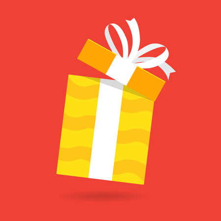 Yellow Gift Box with white ribbon illustration on isolated background designのイラスト素材