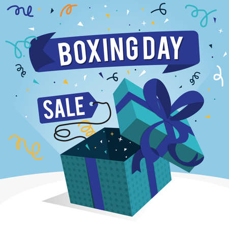 Opened Gift Box with light shining Boxing Day December 26th illustration on abstract backgroundのイラスト素材