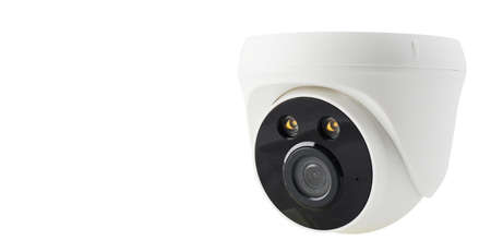 White CCTV perspective to the right side with copy space on isolated backgroundの写真素材