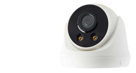 White CCTV stand up position perspective to the right side with copy space on isolated backgroundの写真素材