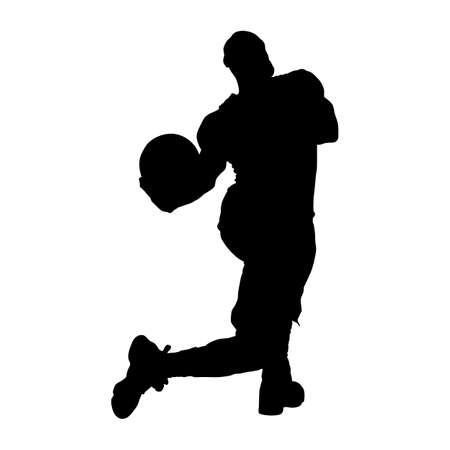 Men Basketball player silhouette slam dunk hold the ball into basket illustration on isolated backgroundのイラスト素材