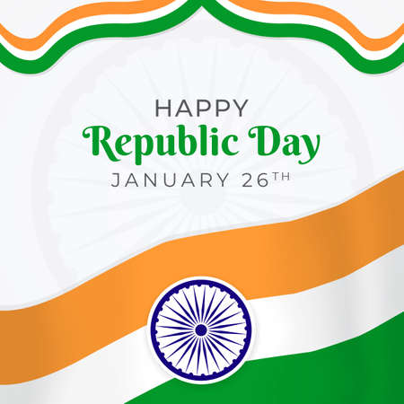 Indian republic day celebration January 26th with flying flag illustration backgroundのイラスト素材
