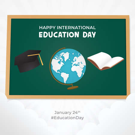 Happy International Education Day January 24th with board illustration background designのイラスト素材