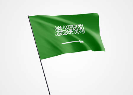 Saudi Arabia flag flying high in the isolated background Saudi Arabia independence day. 3D illustration world national flag collectionの写真素材