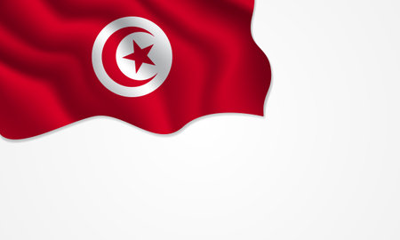 Tunisian flag waving illustration with copy space on isolated background designのイラスト素材