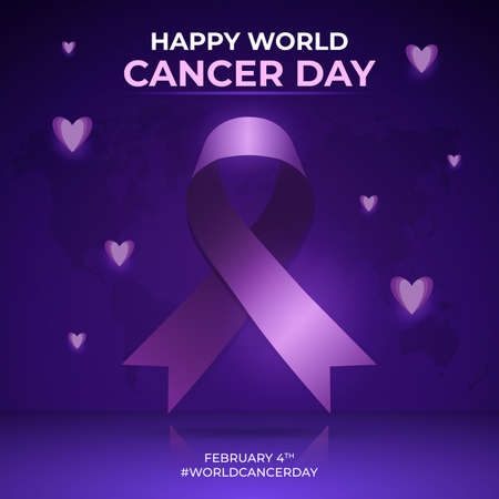 World Cancer day February 4th illustration with purple gradient color background designのイラスト素材
