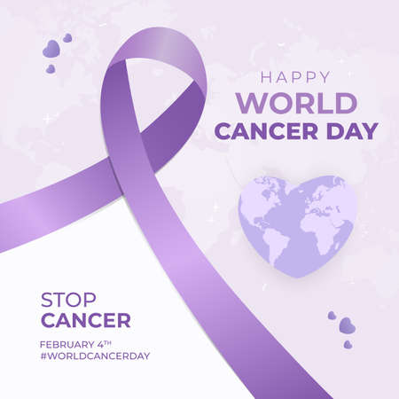 Happy World Cancer Day illustration stop cancer campaign on purple color background. World Cancer Day February 4th designのイラスト素材