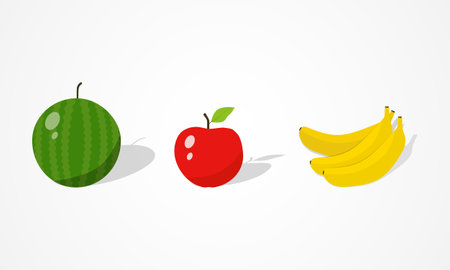 Tropical fruits set of watermelon banana and apple illustration on isolated background designのイラスト素材