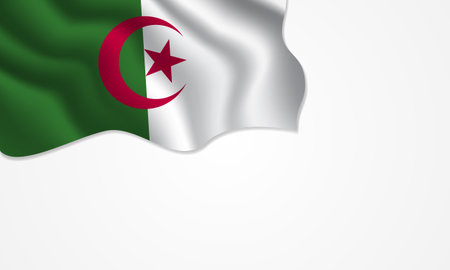 Algeria flag waving illustration with copy space on isolated background designのイラスト素材