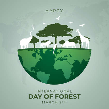 Happy international day of forest illustration background design template for campaign world forest day march 21stのイラスト素材
