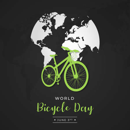 World Bicycle Day on March 3td with maps and bicycle silhouettes on isolated background vectorのイラスト素材