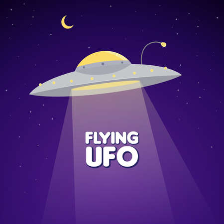 UFO flying in the sky illustration on night galaxy gradient color background designのイラスト素材