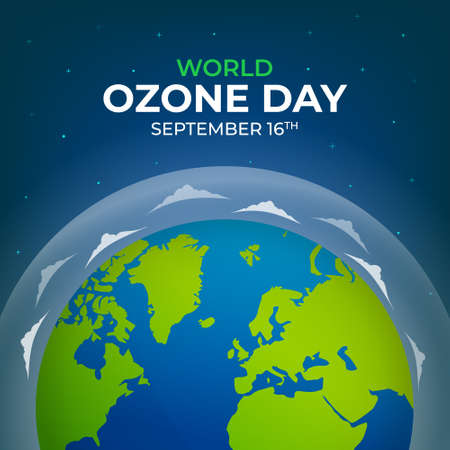 World Ozone Day September 16th illustration with globe and ozone layer designのイラスト素材