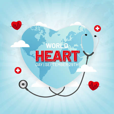World Heart Day September 29th with heart globe illustration on isolated background designのイラスト素材