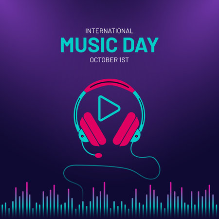 International Music Day October 1st illustration square banner on isolated backgroundのイラスト素材