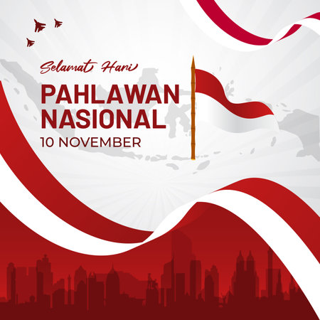 Indonesia national heroes day illustration design Selamat Hari Pahlawan Nasional Indonesia 10 Novemberのイラスト素材