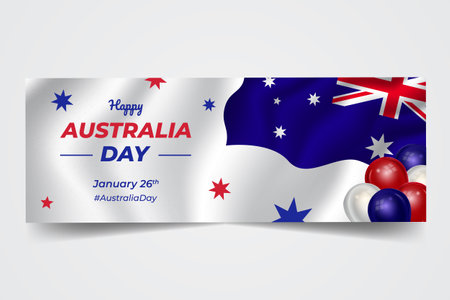 Waving flag with Australia day January 26th celebration banner on isolated background designのイラスト素材