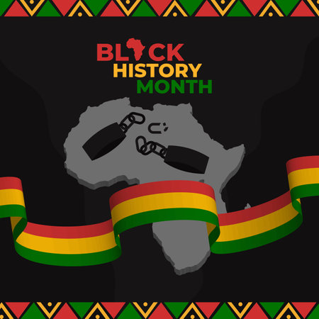 Black history month with broken handcuffs ribbon and africa map illustration designのイラスト素材