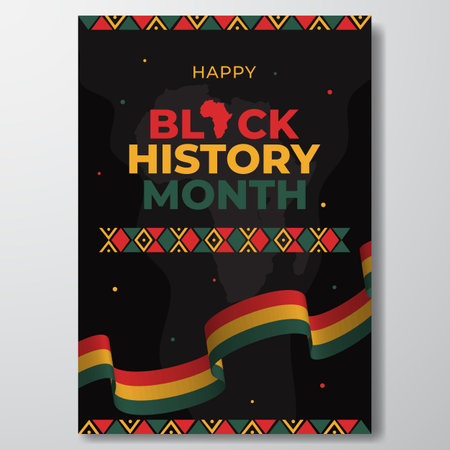 Black history month poster with ribbon flag map and african pattern illustration on isolated background designのイラスト素材