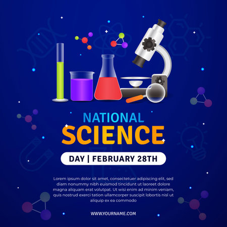 National Science Day February 28th with laboratory equipments illustration on night space background designのイラスト素材