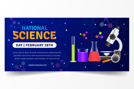 National Science Day February 28th horizontal banner with laboratory equipments illustration designのイラスト素材