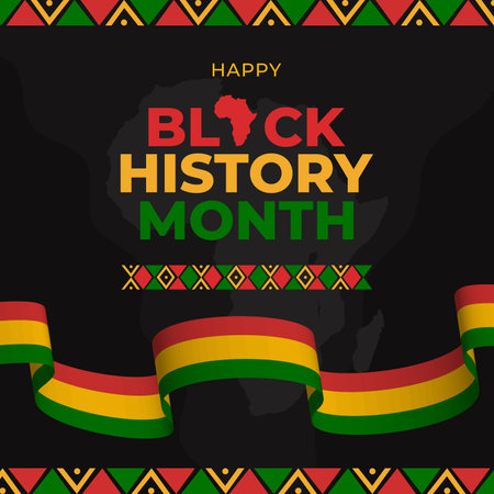 Black history month with flag ribbon illustration on africa map background designのイラスト素材