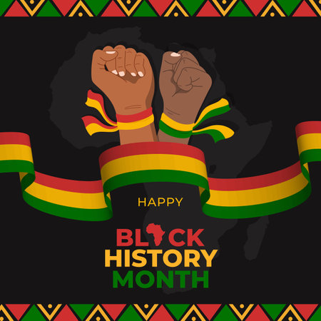 Black history month with two fist hands illustration on africa map background designのイラスト素材