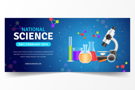 National Science day February 28th horizontal banner design with laboratory equipment illustratoin on isolated backgroundのイラスト素材