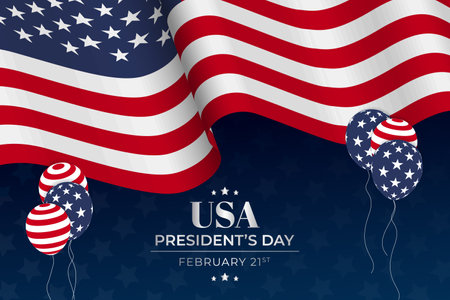 Happy USA Presidents Day February 21st horizontal banner with waving flag illustration designのイラスト素材