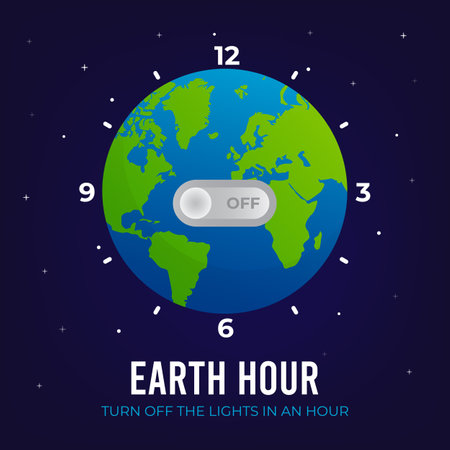 Earth Hour Day with time globe illustration on view night background designのイラスト素材