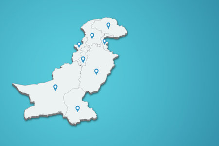 Pakistan 3D map illustration with map pin on isolated backgroundのイラスト素材
