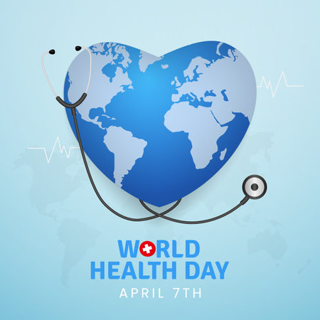 World Health Day April 7th with globe heart shape illustration on light blue color background designのイラスト素材