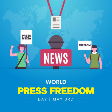 <p>World press freedom day May 3rd with demonstration and news mic illustration</p>のイラスト素材