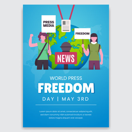 World press freedom day May 3rd with demonstration and news mic illustration poster designのイラスト素材