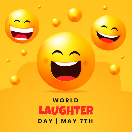 World laughter Day May 7th with laugh emoticons illustrationのイラスト素材