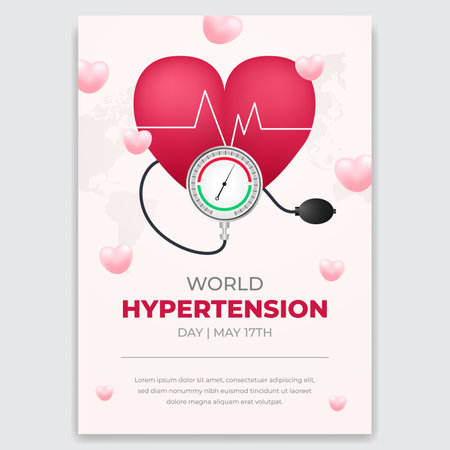 World hypertension day May 17th flyer with heart rate and tension meter illustration designのイラスト素材