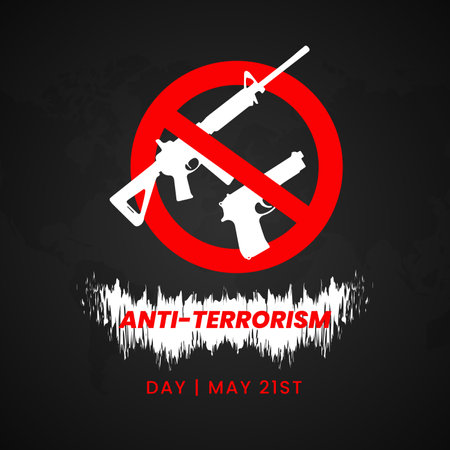 Anti-terrorism day May 21st banner design with guns forbidden illustrationのイラスト素材