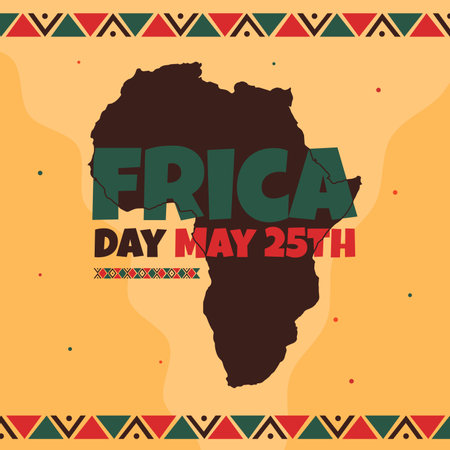 Africa day May 25th banner with map and african pattern illustration designのイラスト素材
