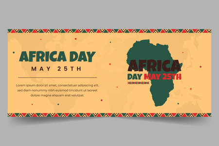 Africa day May 25th flyer horizontal banner with map and african pattern illustrationのイラスト素材