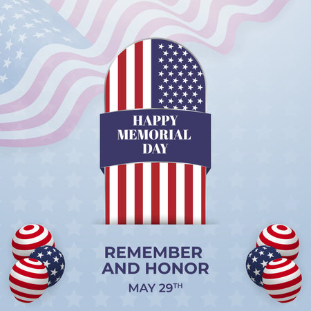 US Memorial Day May 29 with tombstone and flag pattern illustration designのイラスト素材