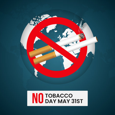 World No Tobacco Day May 31st with cigarettes forbidden sign and globe illustrationのイラスト素材
