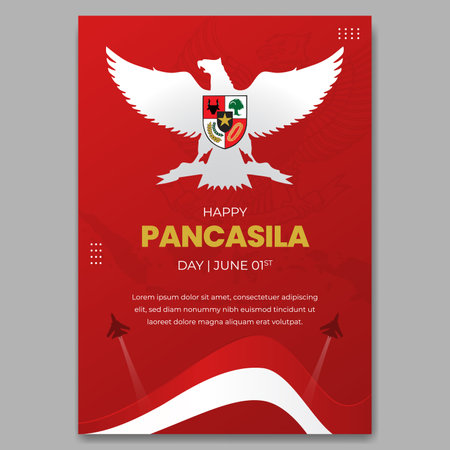 Indonesian national Pancasilas day June 1st on red background poster designのイラスト素材