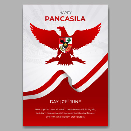Happy Indonesian Pancasila day June 01st flyer design with flag and archipelago illustrationのイラスト素材