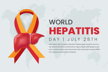 World Hepatitis day July 28th banner design with liver and ribbon illustration on isolated backgroundのイラスト素材