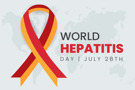 World Hepatitis day July 28th with ribbon symbol on isolated backgroundのイラスト素材