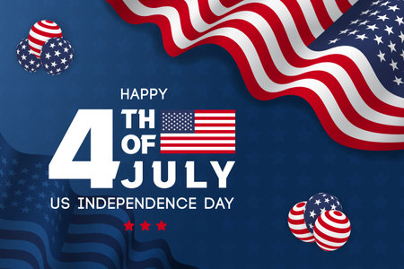 US Independence Day 4th July banner with waving flag and balloons illustrationのイラスト素材