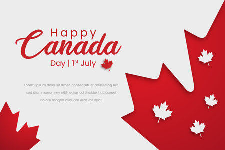 Happy Canada Day 1st July with maple leaf silhouette on white backgroundのイラスト素材