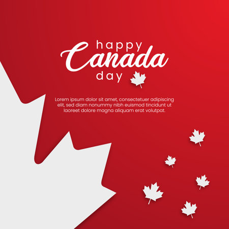 Happy Canada Day 1st July banner with maple leaf on red gradient backgroundのイラスト素材