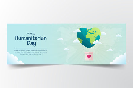 World Humanitarian day horizon banner design with air balloon and heart shape globe illustrationのイラスト素材
