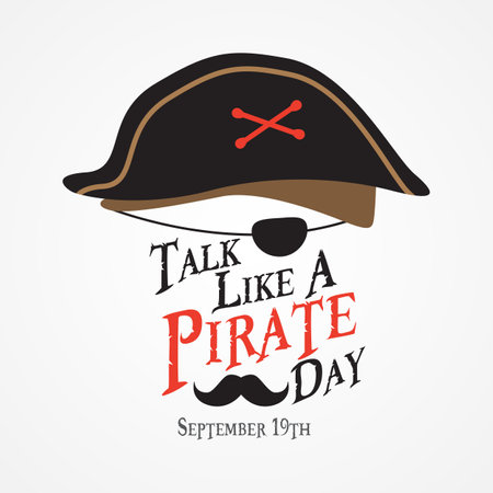 Talk Like A Pirate Day September 19th with hat illustration on white backgroundのイラスト素材